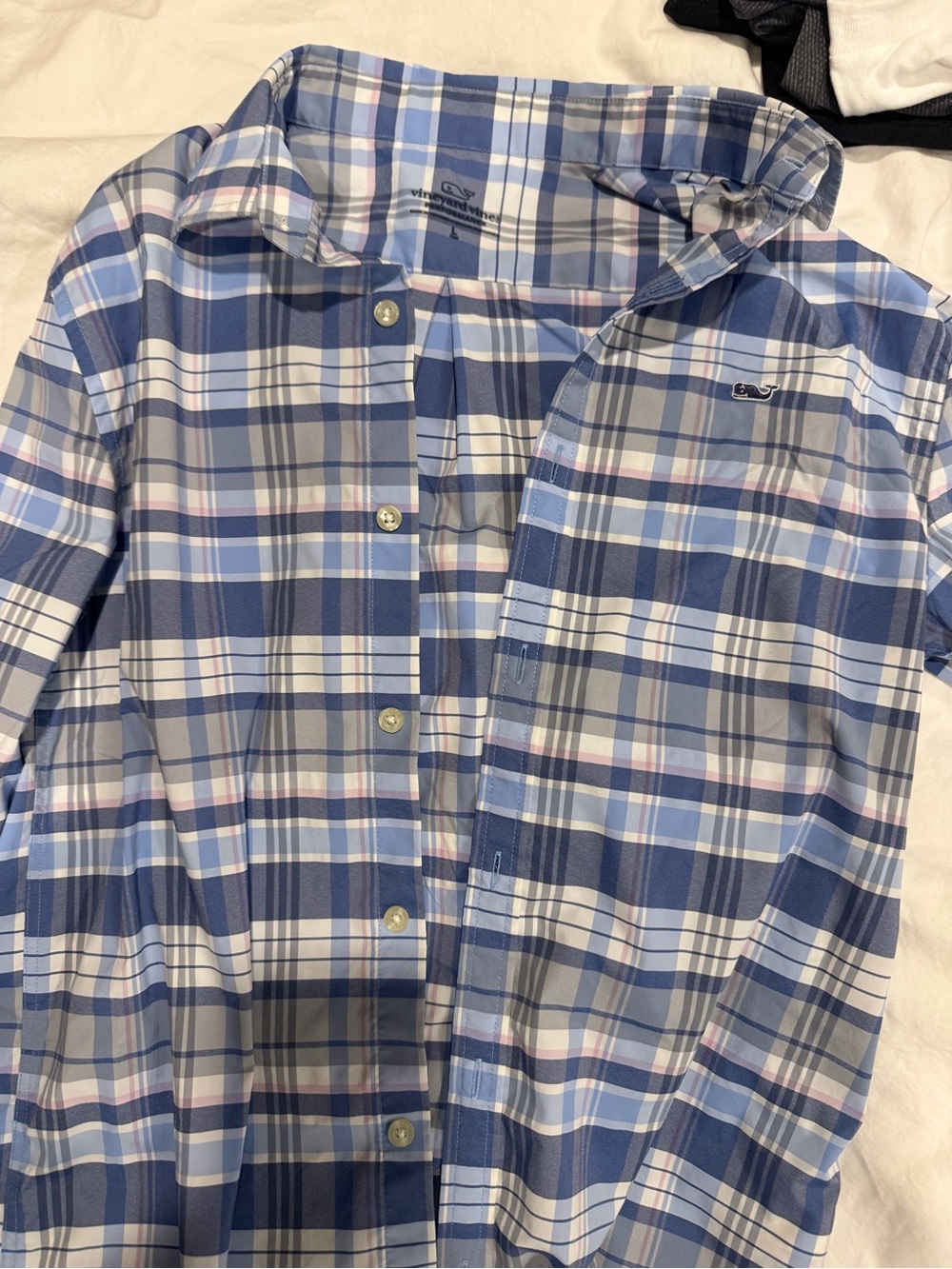 Vineyard Vines Light Blue, Navy & White Plaid Button-Down Shirt